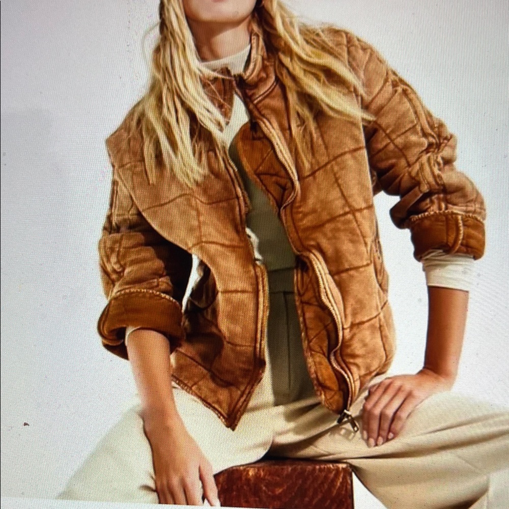 Free People Dolman Quilted Jacket; size S; color is Toasted Coconut